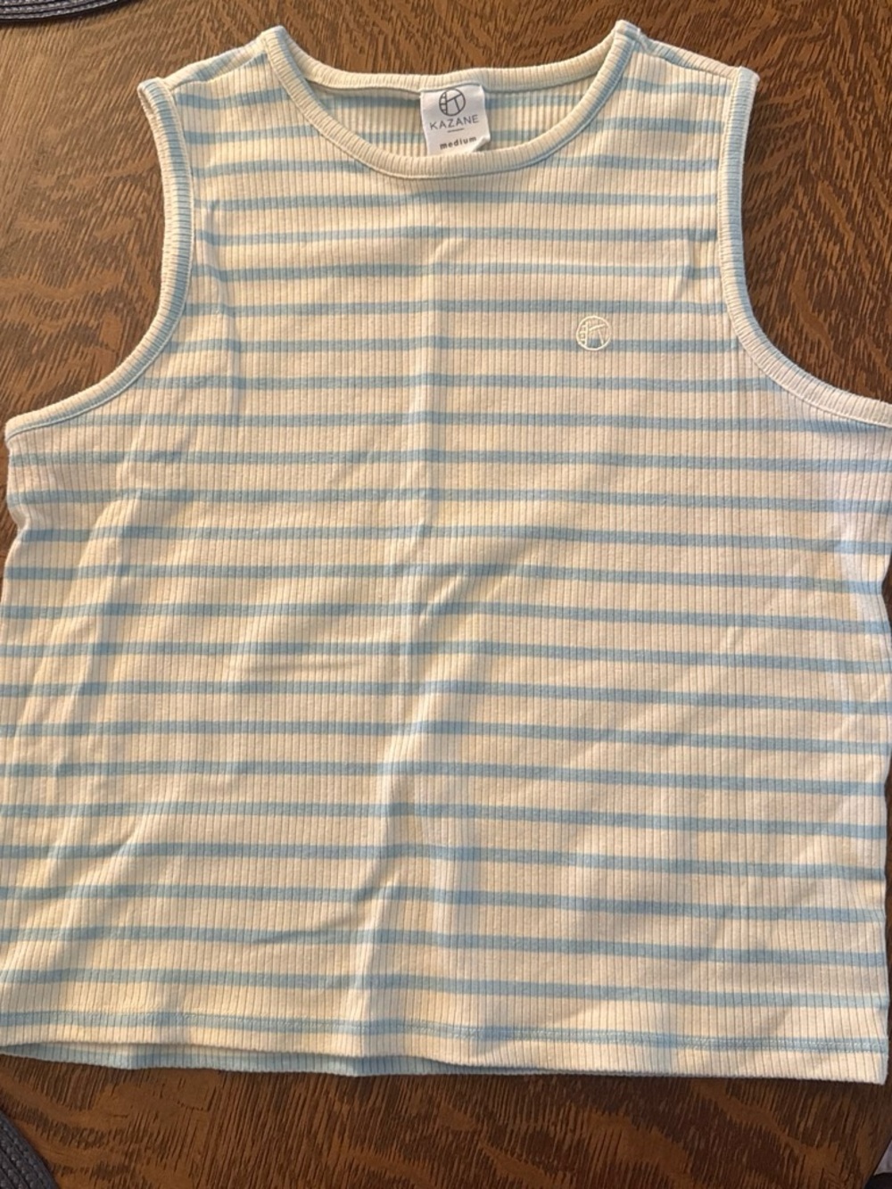 Zane Cream & Light Blue Striped Ribbed Tank Top